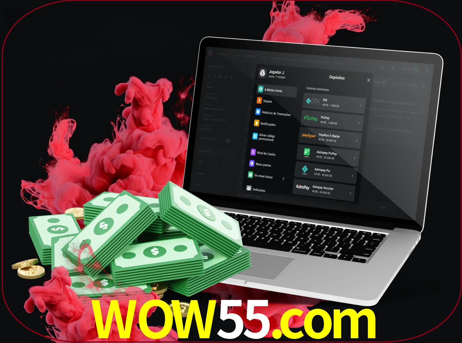 Para efetuar um depósito na sua conta wow55, basta escolher o método de depósito e especificar o montante.