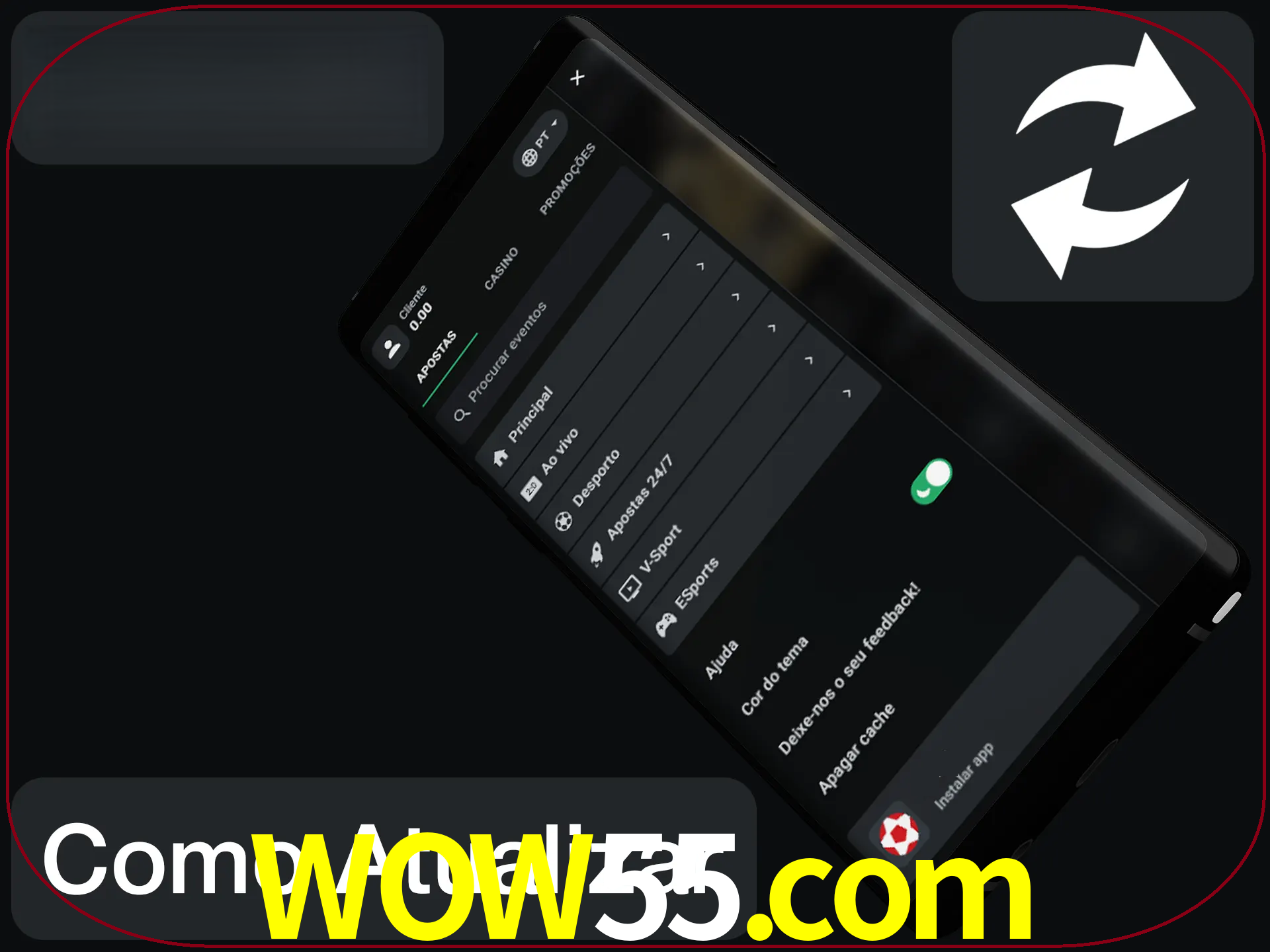 O aplicativo é atualizado automaticamente quando você faz o login.